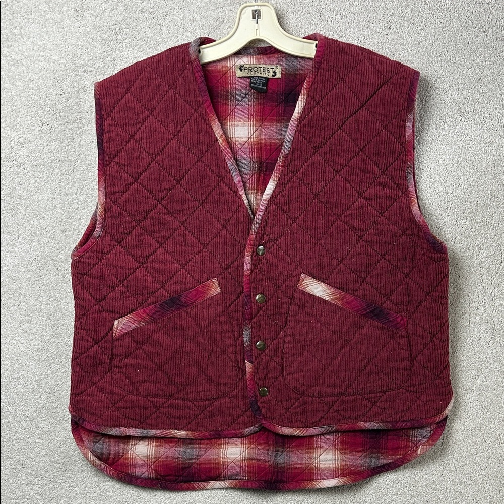 PROTEST CLOTHING VTG 90S GILET QUILTED SNAP VEST X Large FLANNEL CORDUROY JACKET